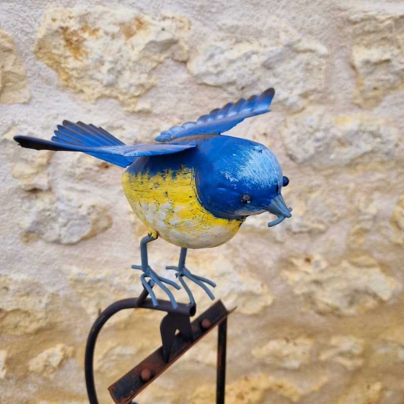 Mobiles Garten-Balancier aus Metall mit Blaumeisen-Motiv Höhe 130 cm Ansicht der großen Blaumeise