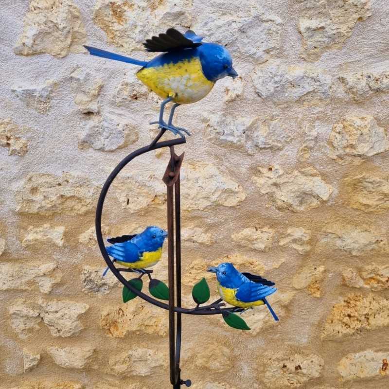 Mobiles Garten-Balance-Spiel aus Metall mit Blaumeisen-Motiv, Höhe 130 cm, Seitenansicht