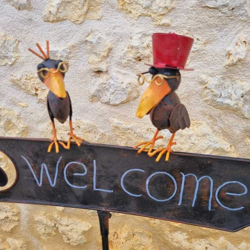 Pic, dekorativer Gartenstab Welcome in Braun, bunter Rabe