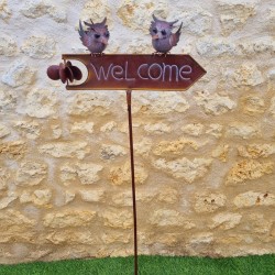 Dekorativer Gartenstecker „Welcome“ mit Eule in Ganzkörperansicht