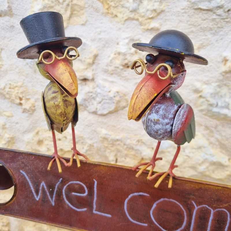 Gartenstecker, dekorative Gartenstütze „Welcome“, farbenfroher Rabe