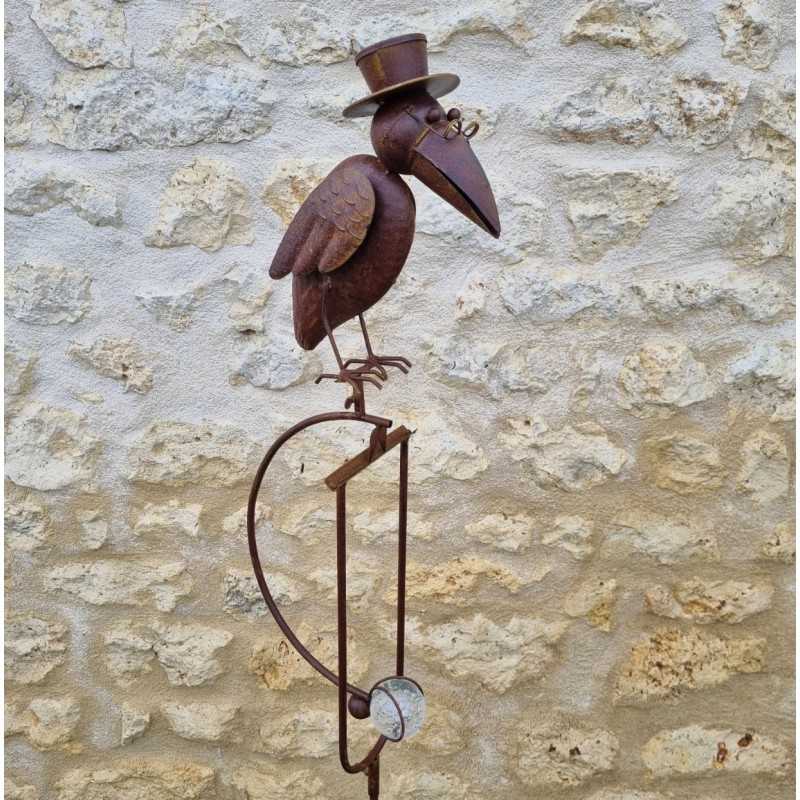 Garten-Mobile aus Eisen mit Wippmotiv Rabe, Pflanzstab, ausgewogen