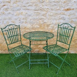 Bistro-Gartenmöbel aus Metall für 2 Personen, grün patiniert mit schwarzem Finish