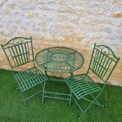 Bistro-Gartenmöbel aus Metall für 2 Personen, grün patiniert mit schwarzem Finish
