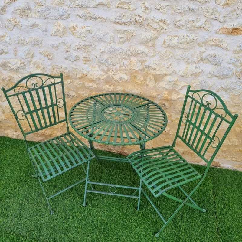 Bistro-Gartenmöbel aus Metall für 2 Personen, grün patiniert mit schwarzem Finish