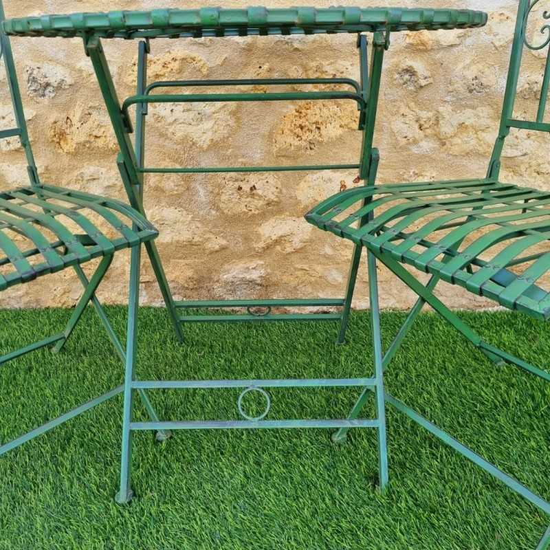 Bistro-Gartenmöbel aus Metall für 2 Personen, grün patiniert mit schwarzem Finish