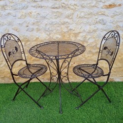 Gartenmöbel aus Schmiedeeisen, 2-Sitzer Bistro, klappbar, braun patiniert, Frontalansicht