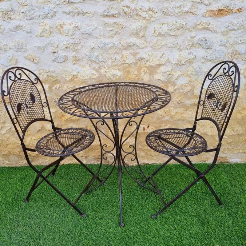 Gartenmöbel aus Schmiedeeisen, 2-Sitzer Bistro, klappbar, braun patiniert, Frontalansicht