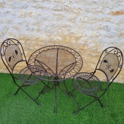 Gartenmöbel aus Schmiedeeisen, 2 Plätze Bistro klappbar, braun patiniert, Draufsicht