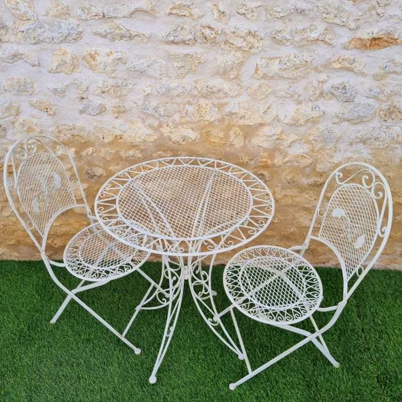 Gartenmöbel aus Schmiedeeisen, 2-Sitzer Bistro klappbar, weiß patiniert, Draufsicht