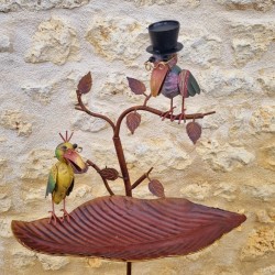 Vogelbad auf Eisenstab mit bunten Vögeln, Futterstelle H127 cm