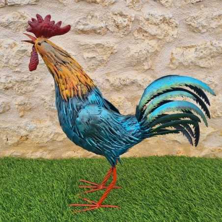 Bunter Metallhahn für den Garten – Gartenskulptur, H 57 cm