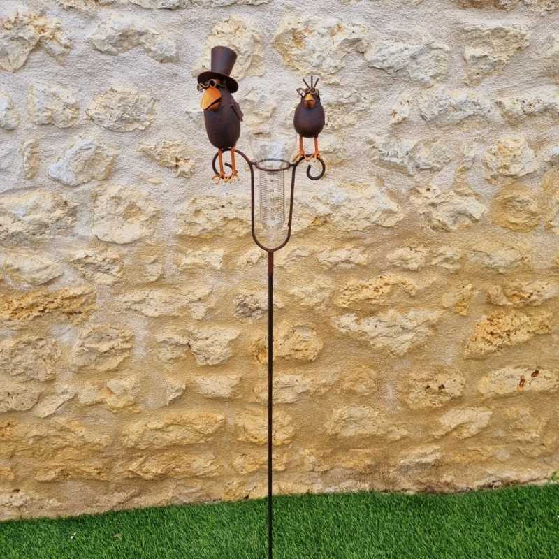 Hoher Garten-Regenmesser mit zwei Raben – 145 cm