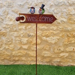 Pfahl, dekorativer Gartenstab Welcome Krähen mit bunten Hüten