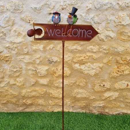 Pfahl, dekorativer Gartenstab Welcome Krähen mit bunten Hüten