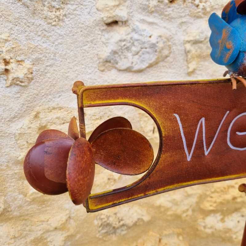 Pfahl, dekorativer Gartenstab Welcome Krähen mit bunten Hüten