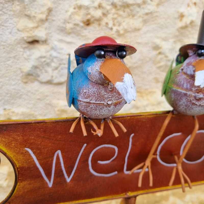Pfahl, dekorativer Gartenstab Welcome Krähen mit bunten Hüten