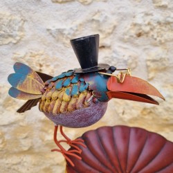 Futterstelle und Vogelbad in Blau mit Trinknapf auf Stab 110X29X17