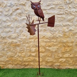 Pfahl, dekorative Gartenwindmühle aus Eisen mit Eulenmotiv, Rostoptik 54,90 € LEZARD DU JARDIN