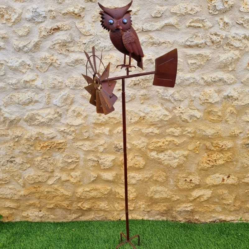 Pfahl, dekorative Gartenwindmühle aus Eisen mit Eulenmotiv, Rostoptik 54,90 € LEZARD DU JARDIN