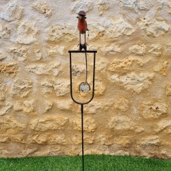 Balancier, Metallstab und Vogel aus Glas mit Hut