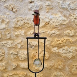 Balancier, Metallstab und Vogel aus Glas mit Hut