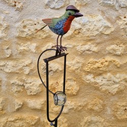 Balancier, Metallstab und Vogel aus Glas mit Hut