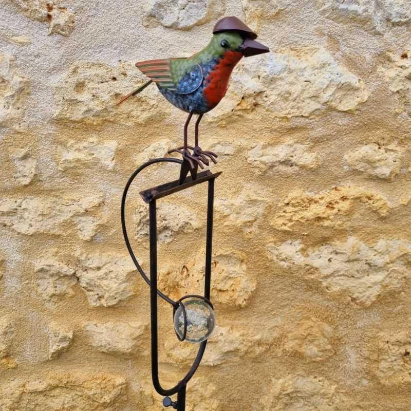 Balancier, Metallstab und Vogel aus Glas mit Hut