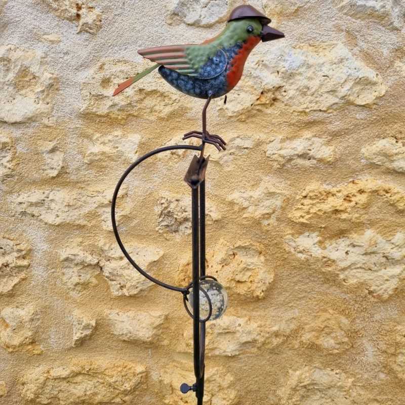 Balancier, Metallstab und Vogel aus Glas mit Hut