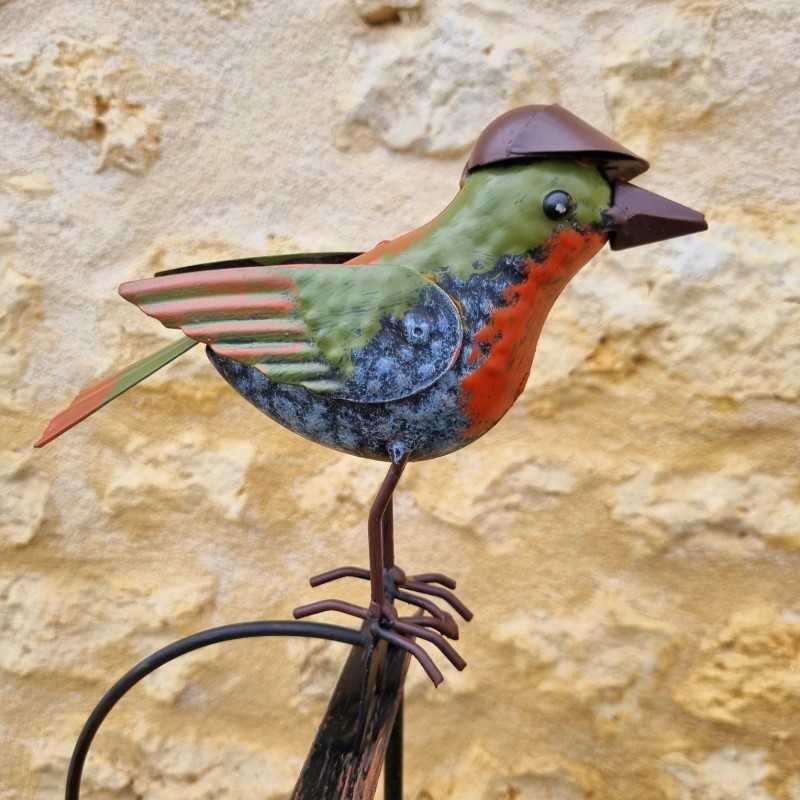 Balancier, Metallstab und Vogel aus Glas mit Hut