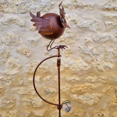 Balancier, runder Gartenstecker aus Eisen mit Eulenmotiv