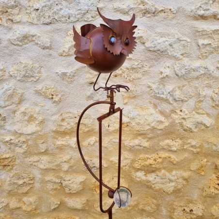 Balancier, runder Gartenstecker aus Eisen mit Eulenmotiv