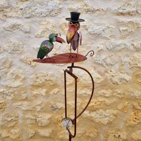 Garten-Mobile Balancier auf Stab Motive Zwei Raben auf einem Blatt aus Eisen und Glas 15x30x158cm