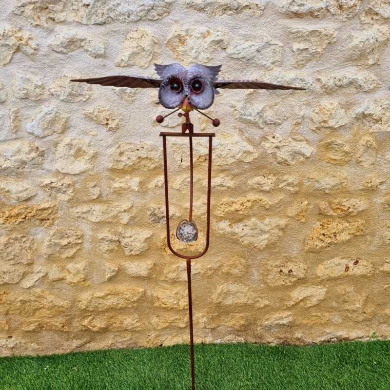 Garten-Waage Eule auf Stab H132 cm aus Metall