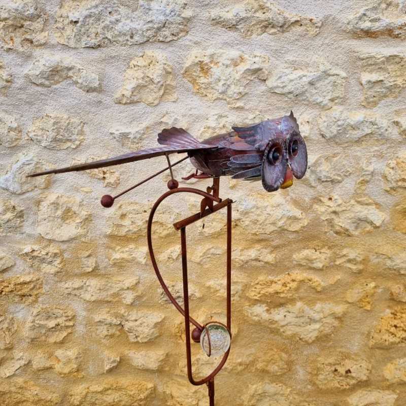 Garten-Waage Eule auf Stab H132 cm aus Metall