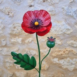 Mohnblume aus Metall mit Blättern | 110 cm