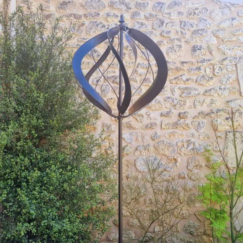Dekorative Gartenwindmühle Châteaudun | Windmühle aus patiniertem braunem Metall