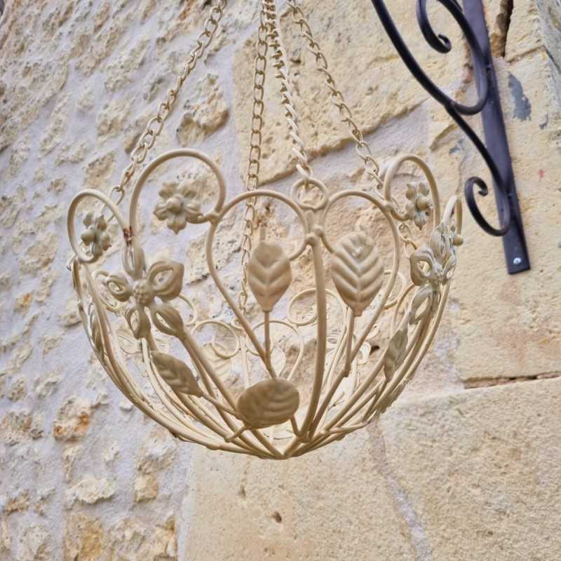 Hängender Pflanzenkorb aus patiniertem braunem Beige-Eisen