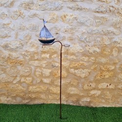 Metall-Gartendeko Regenmesser mit Boots-Motiv, Höhe 134 cm, Gesamtansicht