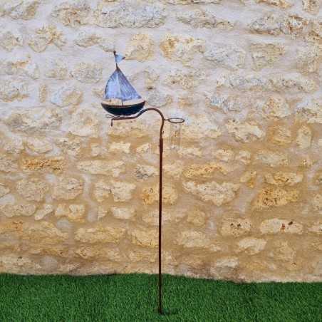 Metall-Gartendeko Regenmesser mit Boots-Motiv, Höhe 134 cm, Gesamtansicht