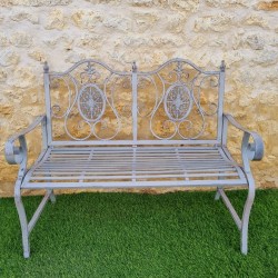 Zweisitzige Gartenbank aus Schmiedeeisen und Gusseisen mit Patina