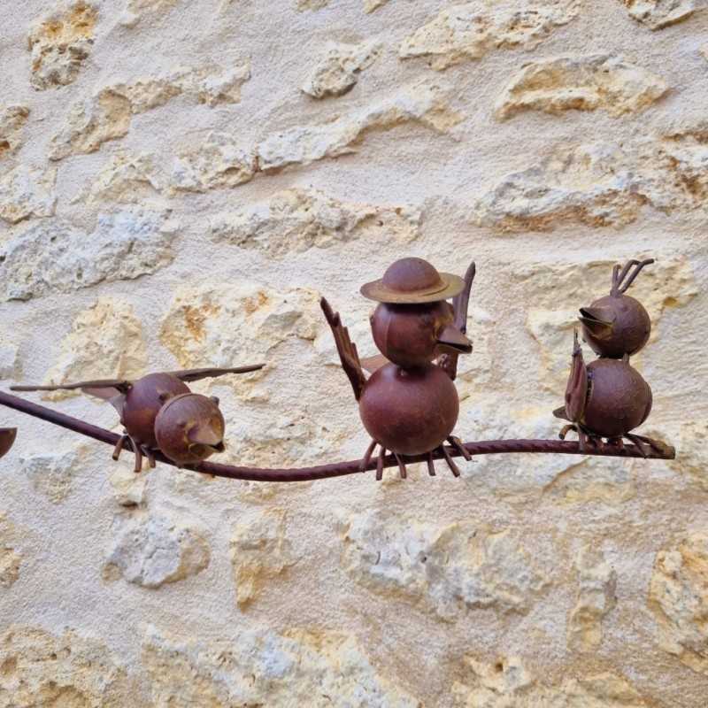 Gartenmobilé auf Stab mit 3 Vögeln 126x71 aus Metall