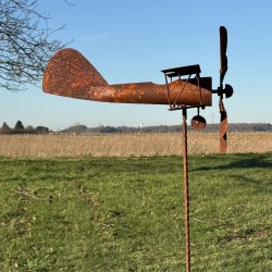 Vollansicht der dekorativen Gartenwindmühle in Flugzeugform mit einer Höhe von 193 cm