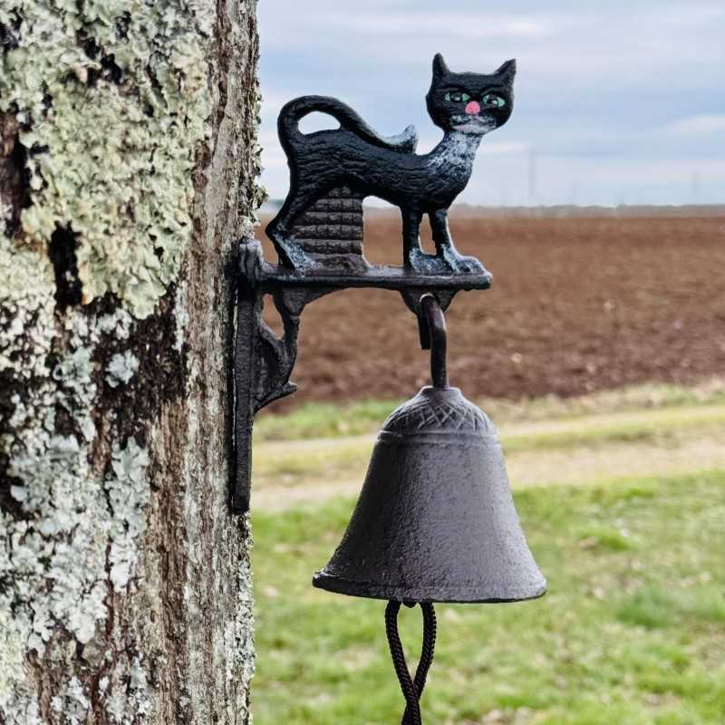 Wandglocke mit schwarzer Katze aus Gusseisen – 41 cm