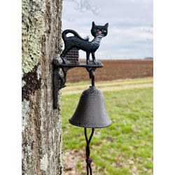 Wandglocke mit schwarzer Katze aus Gusseisen und langem Zugseil