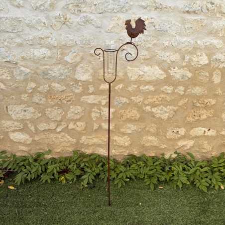 Dekorativer Regenmesser Hahn aus patiniertem Metall – 132 cm – Messglas 35 mm – Lézard du Jardin