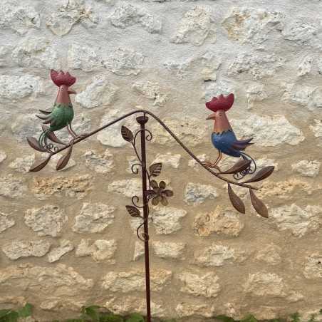 Mobiles dekoratives Huhn aus lackiertem Metall – 124 cm – farbenfrohe Gartenskulptur – Lézard du Jardin