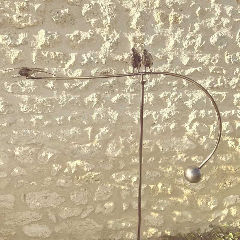 Mobile de jardin inox mit Metall-Schwalben – design- und poetische Windskulptur Lézard du Jardin