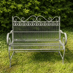Gartenbank aus Metall mit Grünspan-Patina im Antikstil