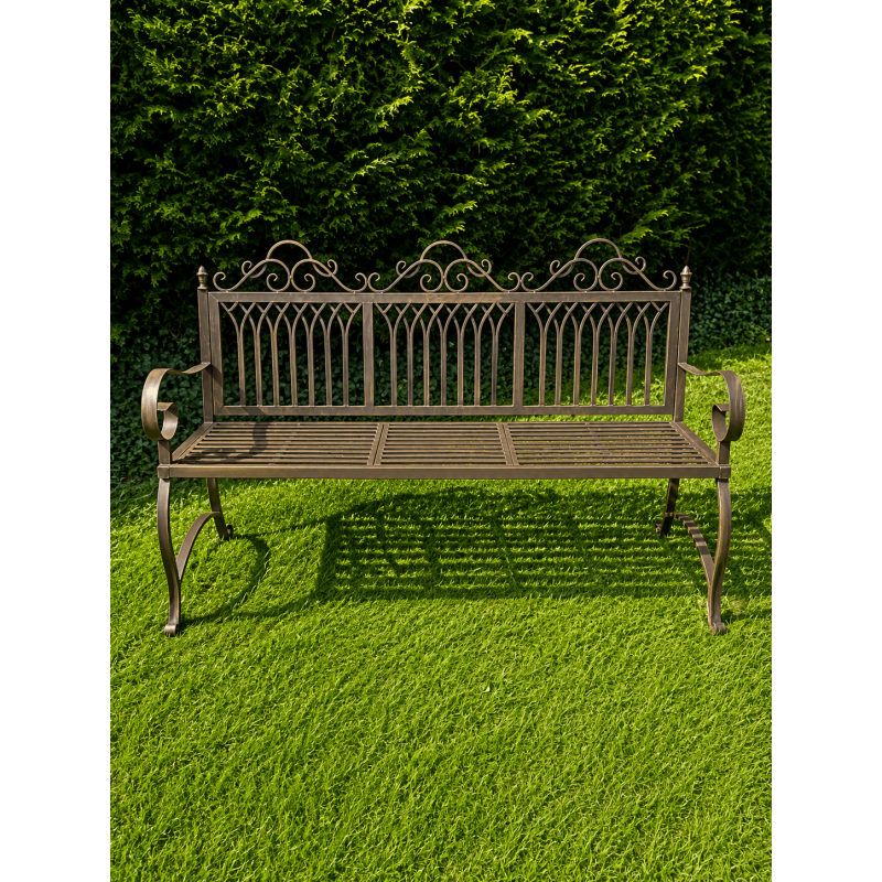 Braun patinierte Gartenbank mit Klapptisch